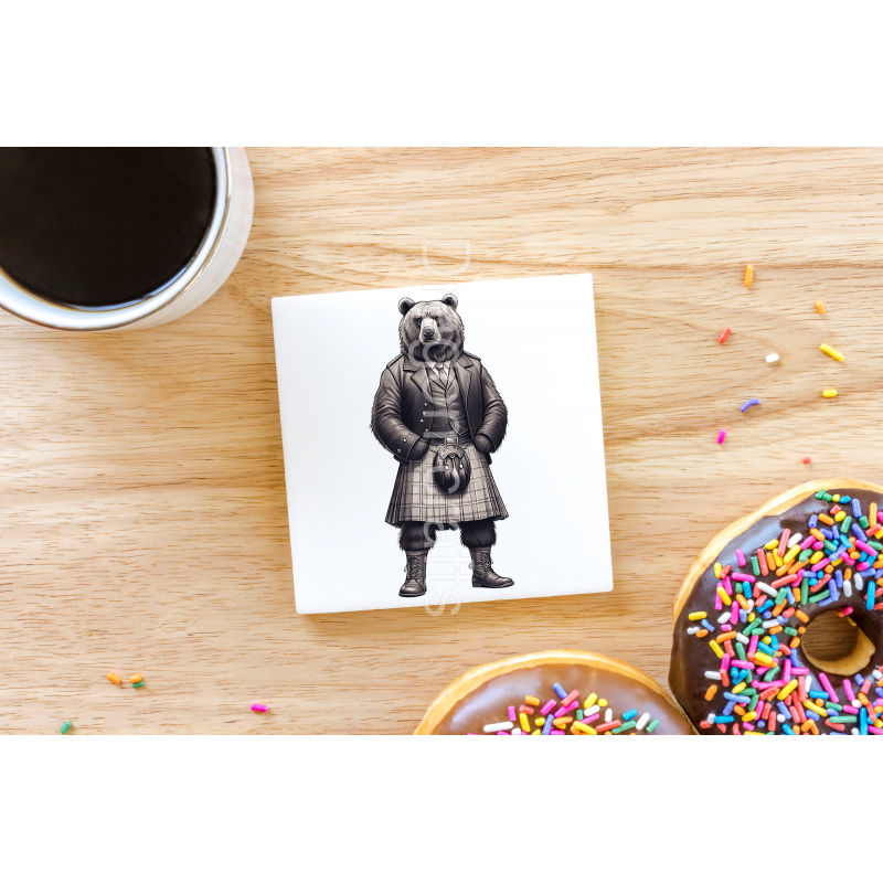 CERAMIC TILE COASTER/ TRIVET - Kilted Bear - 3