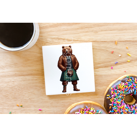 CERAMIC TILE COASTER/ TRIVET - Kilted Bear - 4