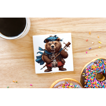 CERAMIC TILE COASTER/ TRIVET - Kilted Bear - 11