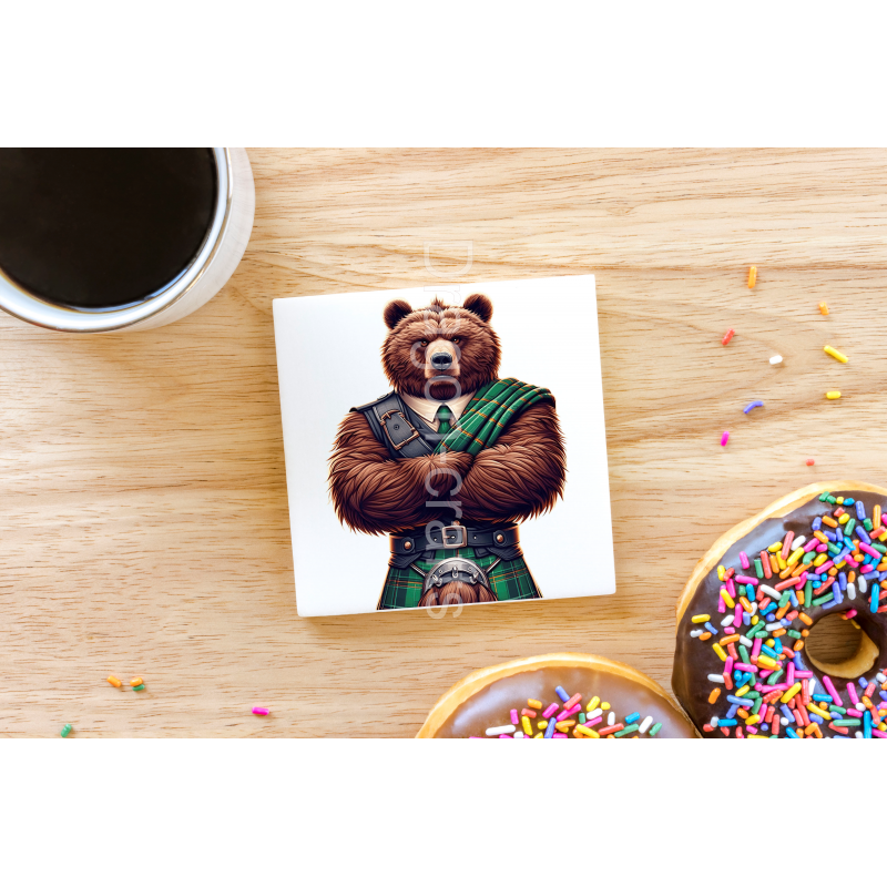 CERAMIC TILE COASTER/ TRIVET - Kilted Bear - 18