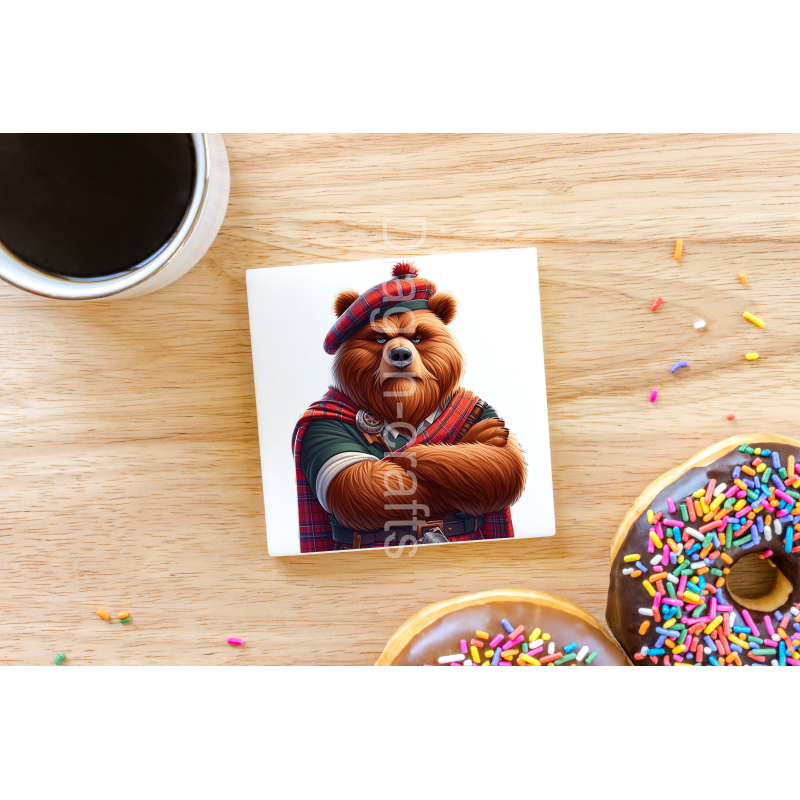 CERAMIC TILE COASTER/ TRIVET - Kilted Bear - 20 CERAMIC TILE COASTER/ TRIVET - Kilted Bear - 20