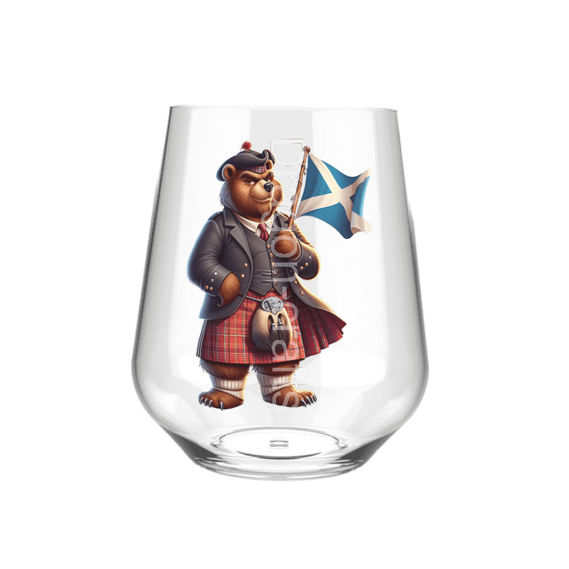 Stemless Wine Glass - Kilted Bear - 1