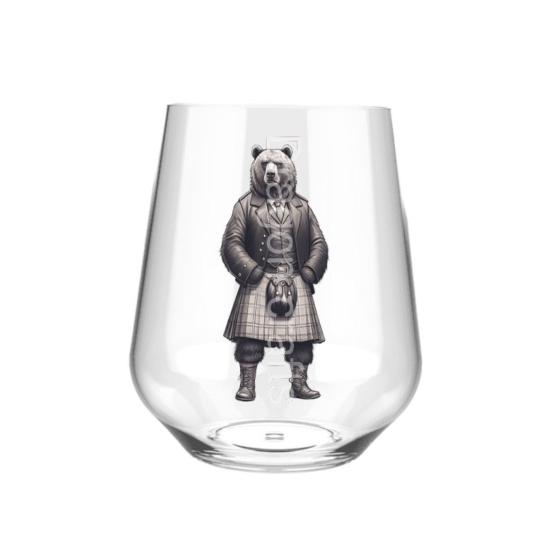 Stemless Wine Glass - Kilted Bear - 3