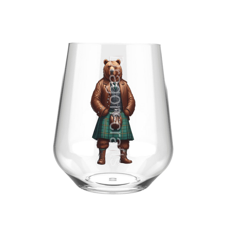 Stemless Wine Glass - Kilted Bear - 4