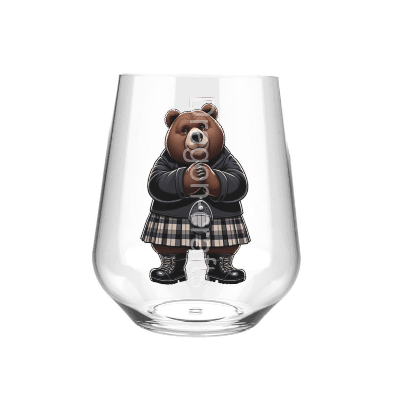 Stemless Wine Glass - Kilted Bear - 6 Stemless Wine Glass - Kilted Bear - 6