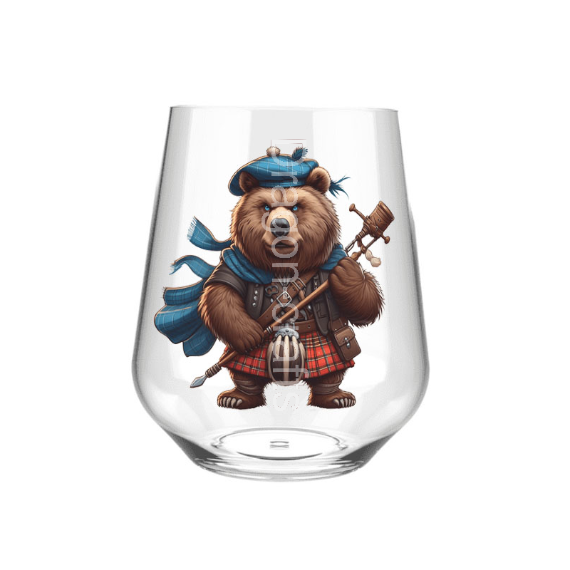 Stemless Wine Glass - Kilted Bear - 11 Stemless Wine Glass - Kilted Bear - 11
