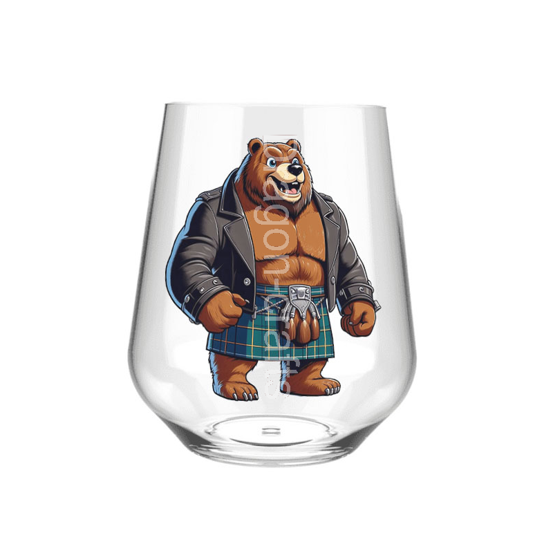 Stemless Wine Glass - Kilted Bear - 16