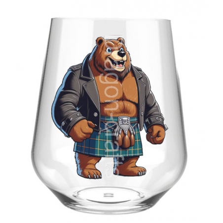 Stemless Wine Glass - Kilted Bear - 16