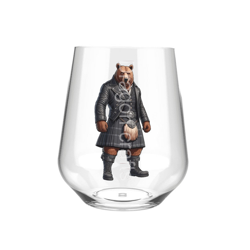 Stemless Wine Glass - Kilted Bear - 19