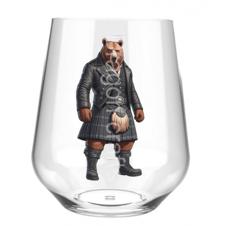 Stemless Wine Glass - Kilted Bear - 19