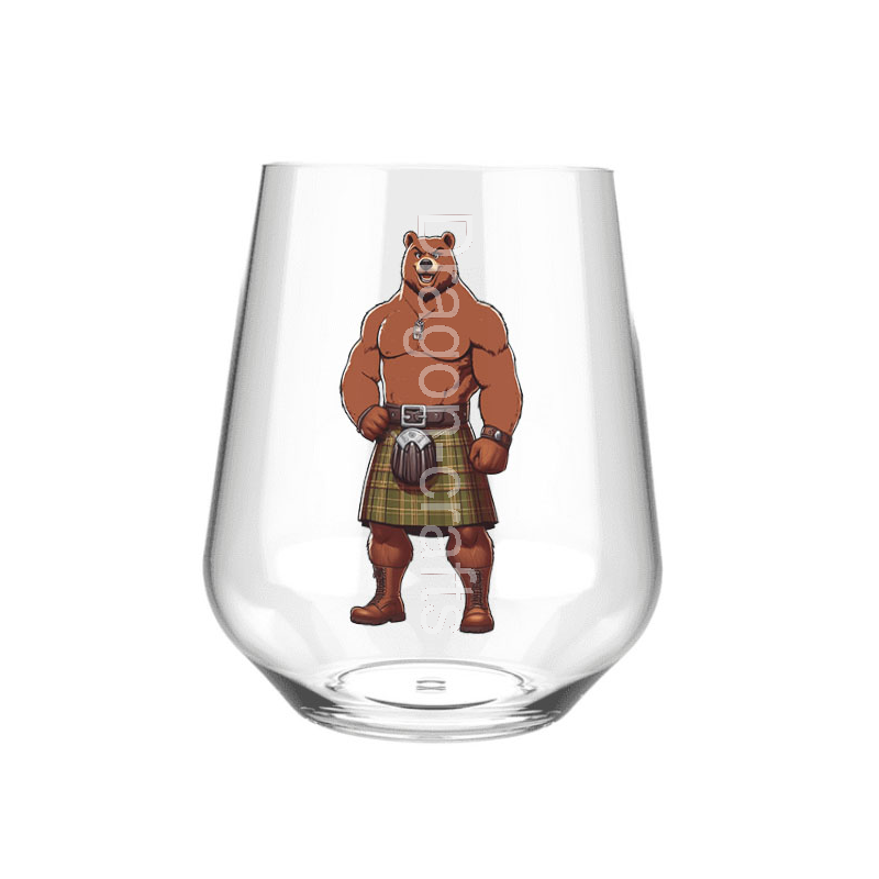 Stemless Wine Glass - Kilted Bear - 21 Stemless Wine Glass - Kilted Bear - 21