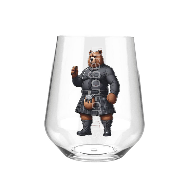 Stemless Wine Glass - Kilted Bear - 23 Stemless Wine Glass - Kilted Bear - 23