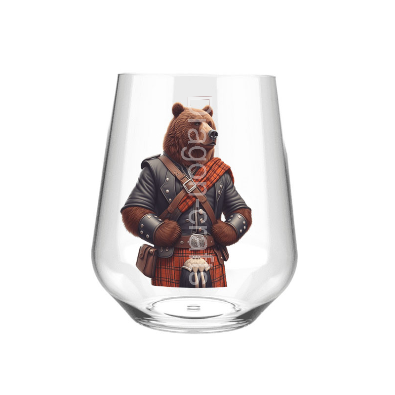 Stemless Wine Glass - Kilted Bear - 25 Stemless Wine Glass - Kilted Bear - 25