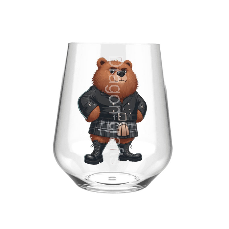 Stemless Wine Glass - Kilted Bear - 26