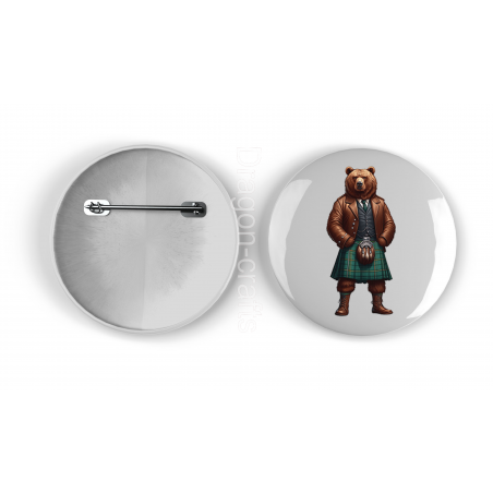 25mm Round Metal Badge - Kilted Bear - 4