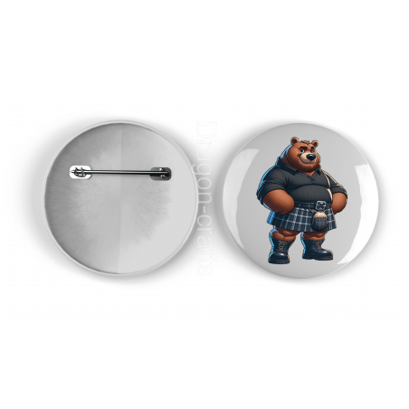 25mm Round Metal Badge - Kilted Bear - 9