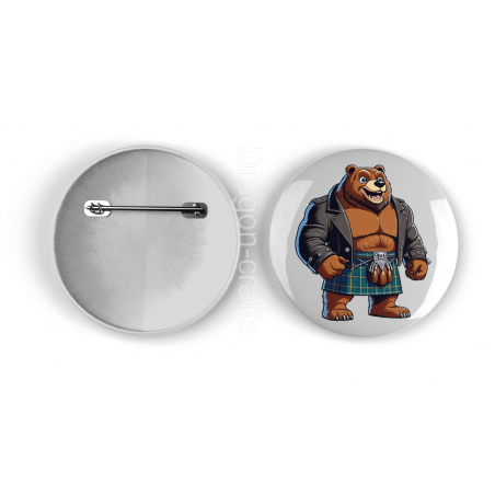 25mm Round Metal Badge - Kilted Bear - 16