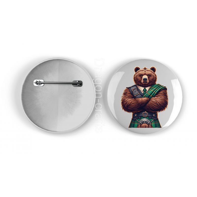 25mm Round Metal Badge - Kilted Bear - 18