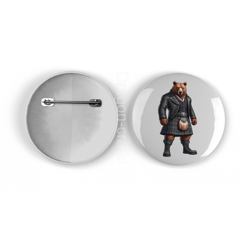 25mm Round Metal Badge - Kilted Bear - 19