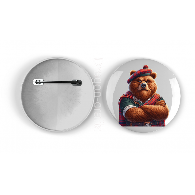 25mm Round Metal Badge - Kilted Bear - 20 25mm Round Metal Badge - Kilted Bear - 20