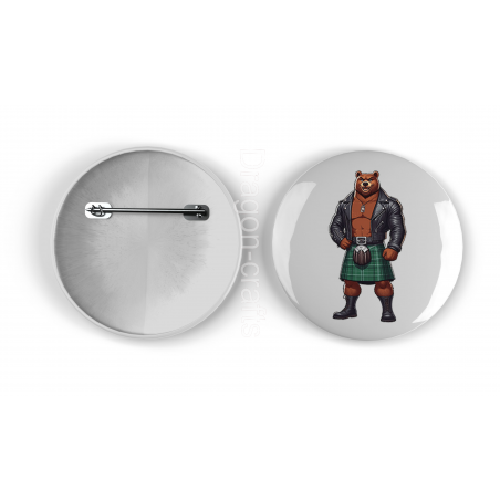 25mm Round Metal Badge - Kilted Bear - 22