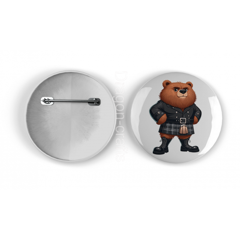 25mm Round Metal Badge - Kilted Bear - 26 25mm Round Metal Badge - Kilted Bear - 26