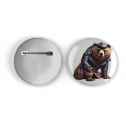 25mm Round Metal Badge - Kilted Bear - 27