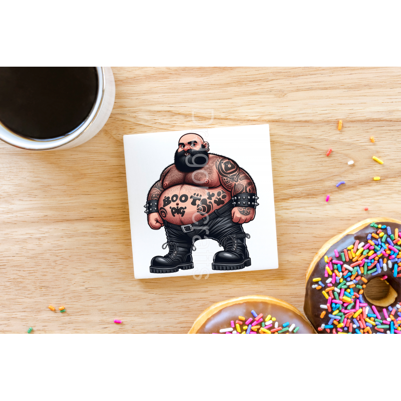CERAMIC TILE COASTER/ TRIVET - Tattoo Guy - 13