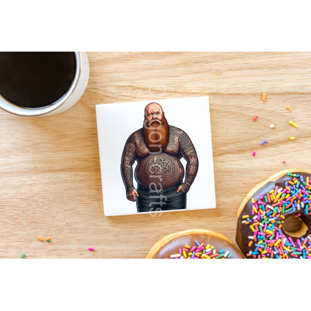 CERAMIC TILE COASTER/ TRIVET - Tattoo Guy - 6