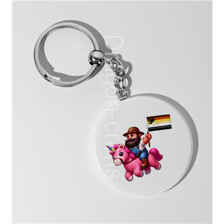 35mm Round Keyring - Unicorn rider - 53