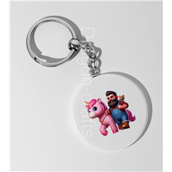 35mm Round Keyring - Unicorn rider - 62