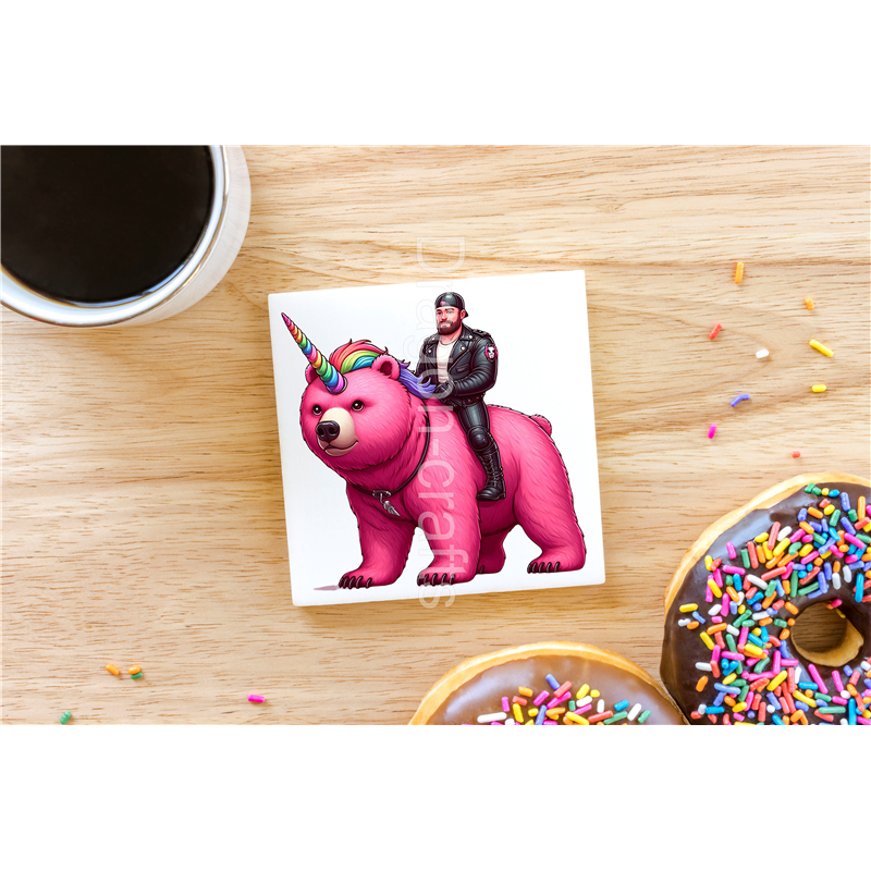 CERAMIC TILE COASTER/ TRIVET - Unicorn rider - 38 CERAMIC TILE COASTER/ TRIVET - Unicorn rider - 38