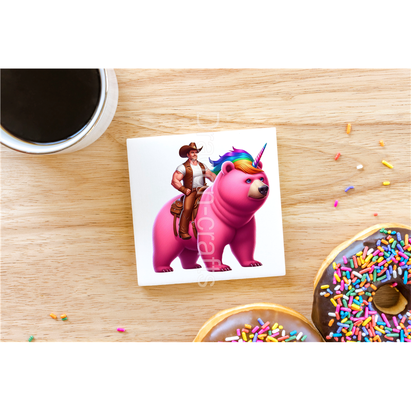 CERAMIC TILE COASTER/ TRIVET - Unicorn rider - 49