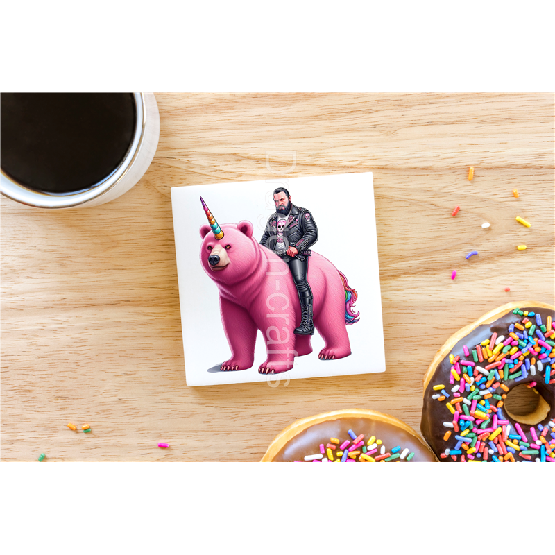 CERAMIC TILE COASTER/ TRIVET - Unicorn rider - 52