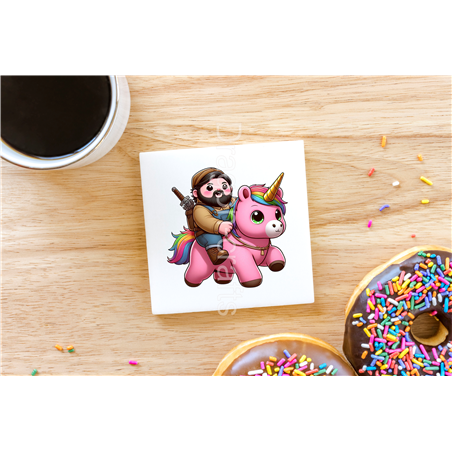 CERAMIC TILE COASTER/ TRIVET - Unicorn rider - 57