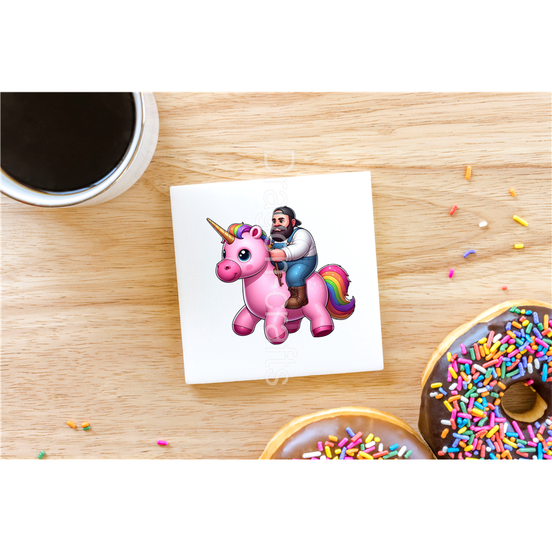 CERAMIC TILE COASTER/ TRIVET - Unicorn rider - 59