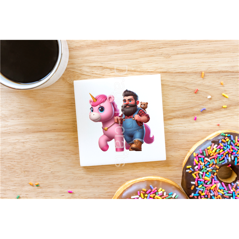 CERAMIC TILE COASTER/ TRIVET - Unicorn rider - 62