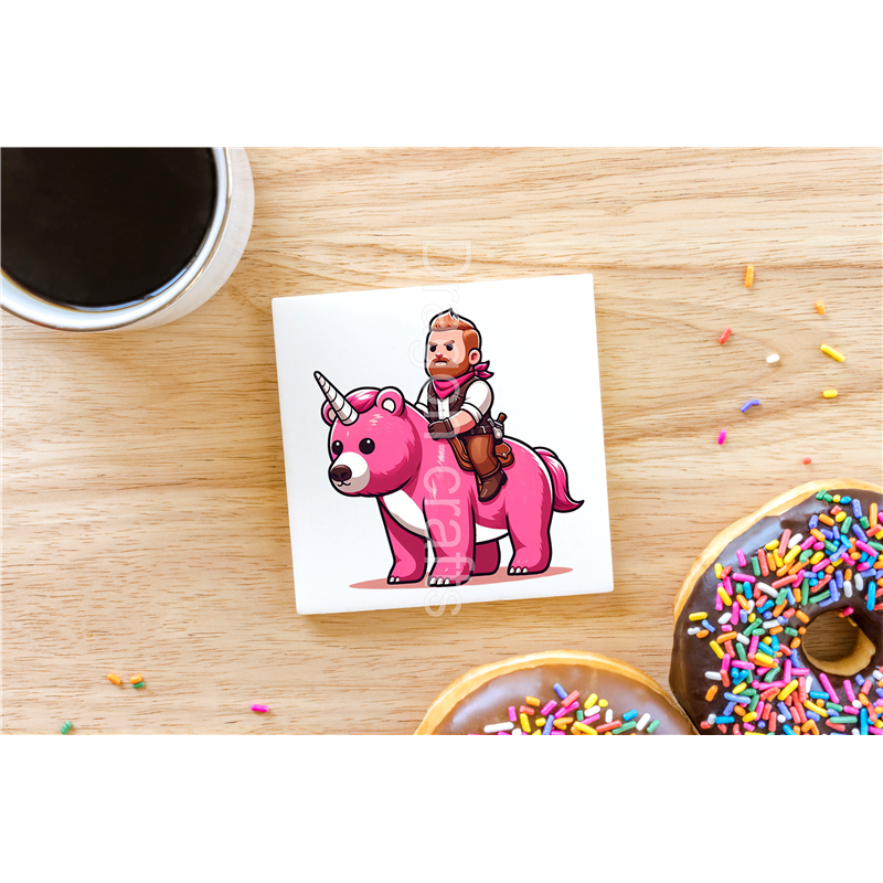 CERAMIC TILE COASTER/ TRIVET - Unicorn rider - 7