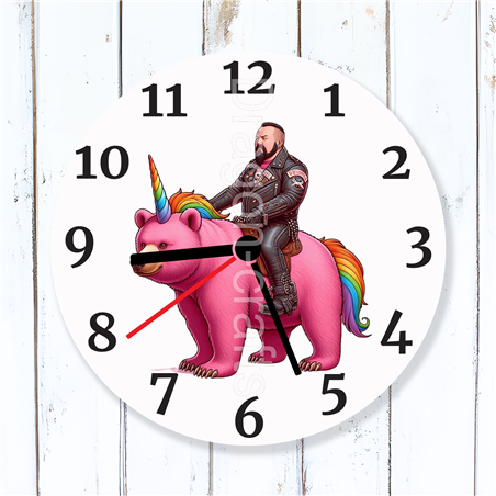 Round Glass  Wall Clock - Unicorn Rider - 12