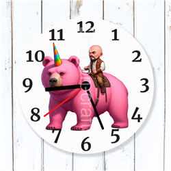 Round Glass  Wall Clock - Unicorn Rider - 14