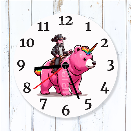 Round Glass  Wall Clock - Unicorn Rider - 16