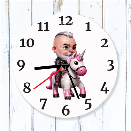 Round Glass  Wall Clock - Unicorn Rider - 19