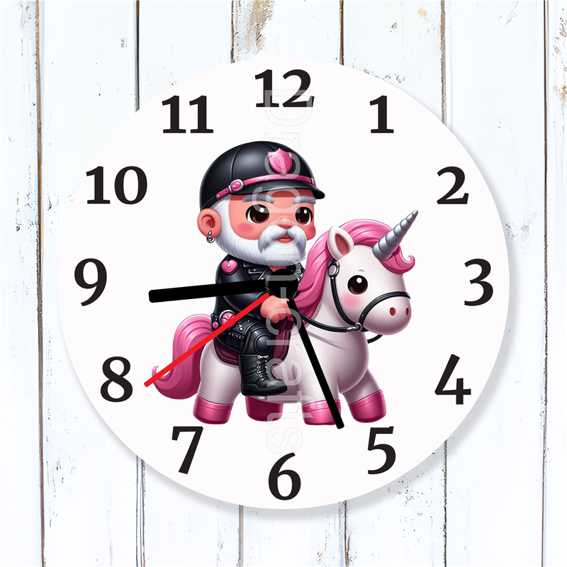 Round Glass Wall Clock - Unicorn Rider - 28 Round Glass Wall Clock - Unicorn Rider - 28