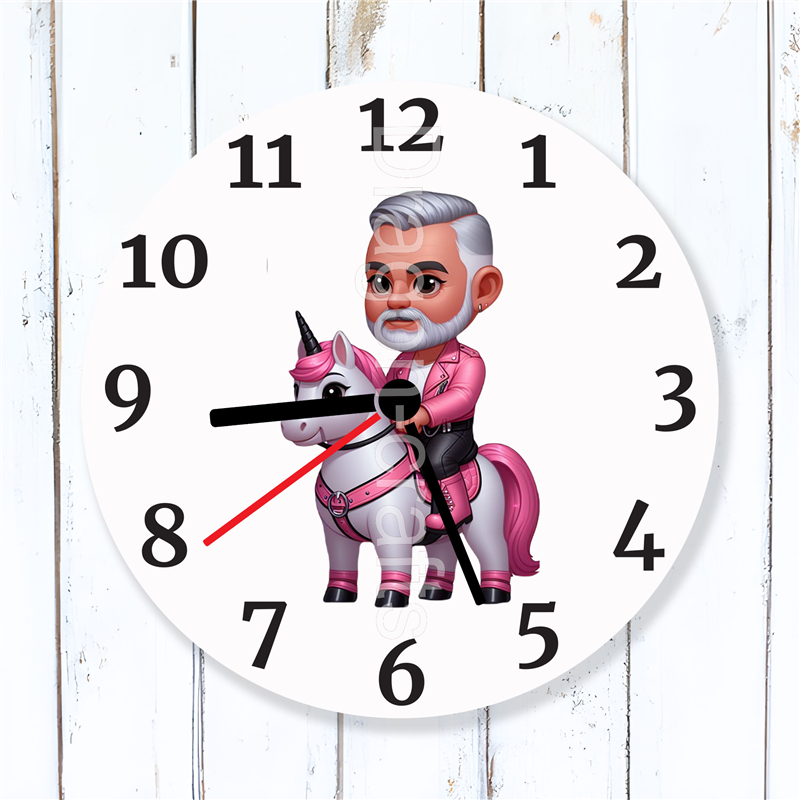 Round Glass  Wall Clock - Unicorn Rider - 3