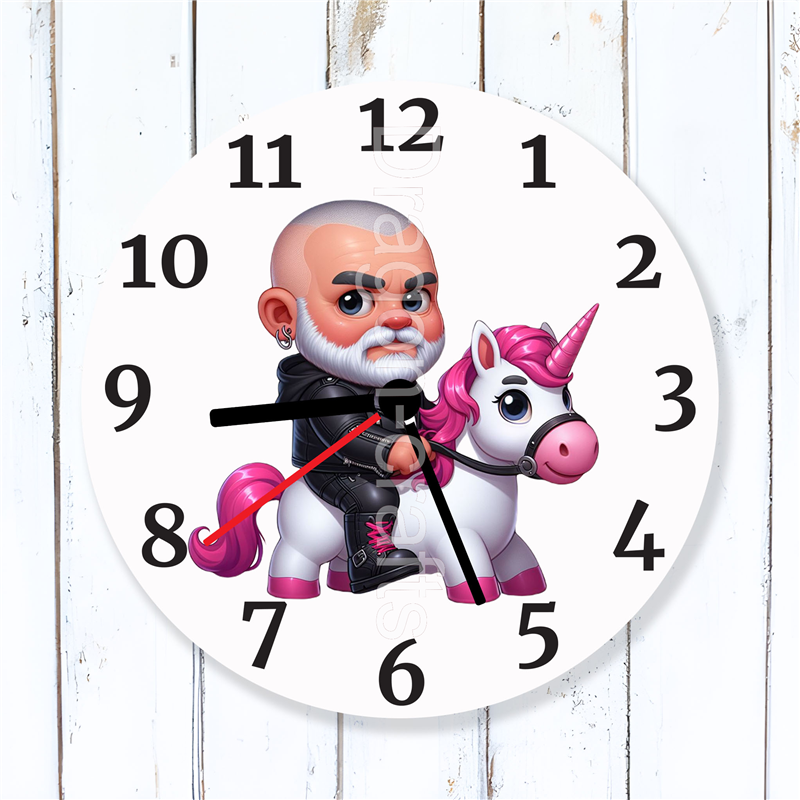 Round Glass  Wall Clock - Unicorn Rider - 41