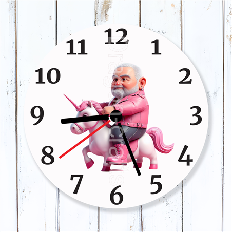 Round Glass  Wall Clock - Unicorn Rider - 43