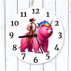 Round Glass  Wall Clock - Unicorn Rider - 49