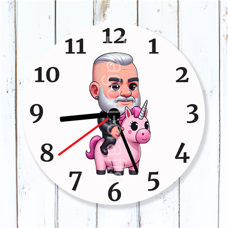 Round Glass  Wall Clock - Unicorn Rider - 54