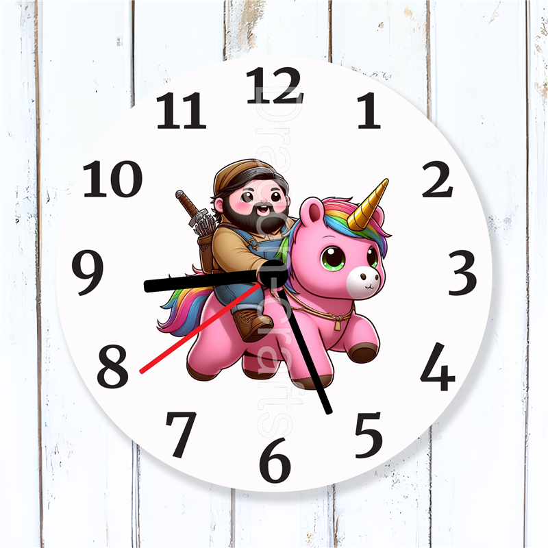 Round Glass  Wall Clock - Unicorn Rider - 57