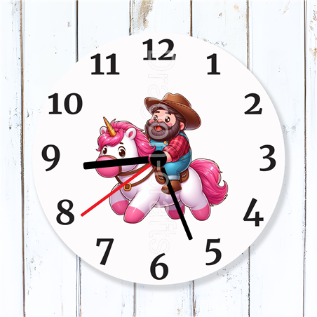 Round Glass  Wall Clock - Unicorn Rider - 60